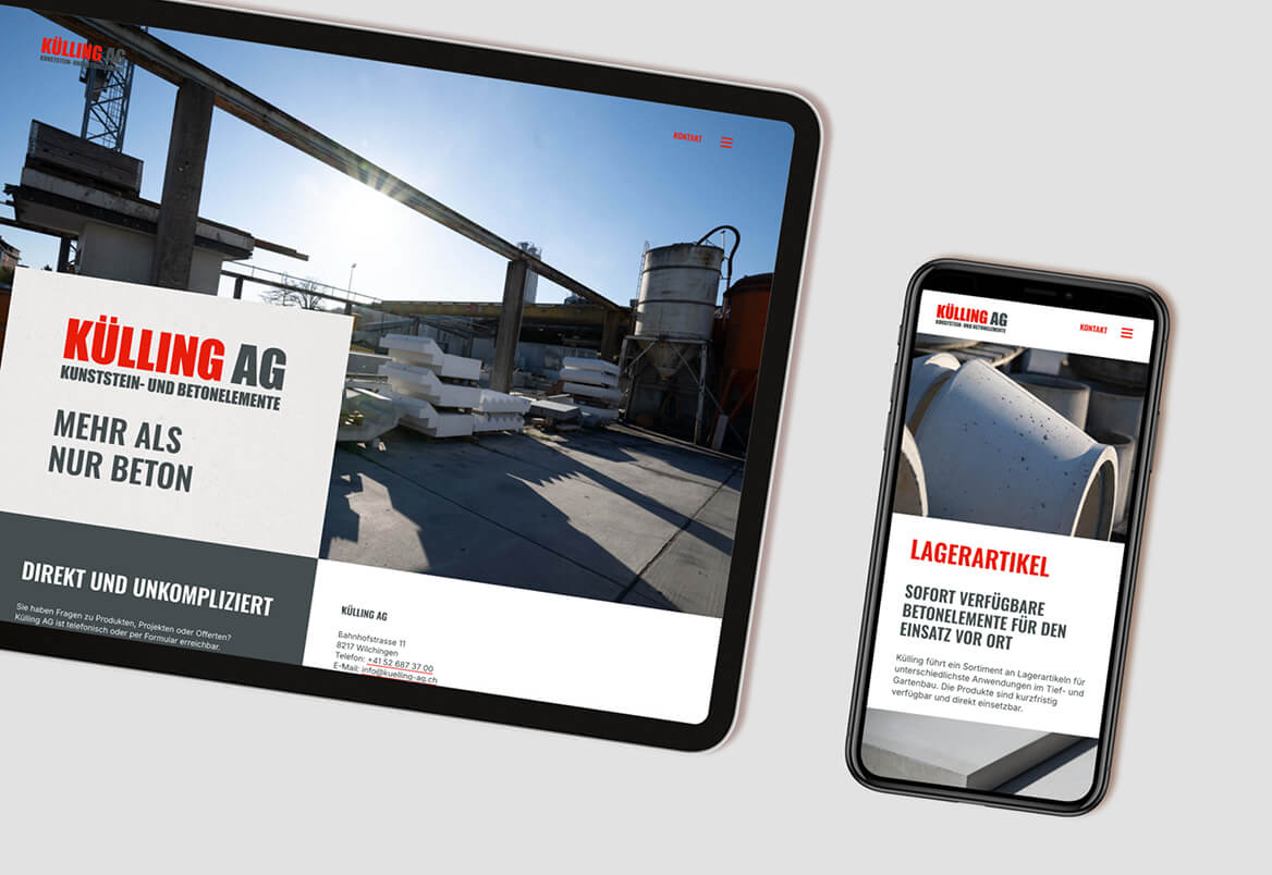 Responsive Website von Külling AG auf Tablet und Smartphone angezeigt